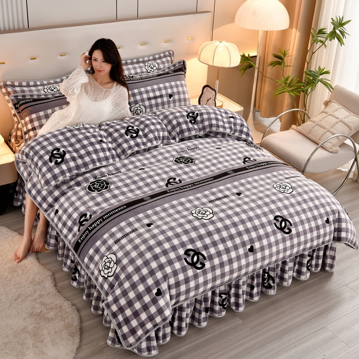 2025新款230克8.5斤加厚高克重牛奶绒金貂绒法莱绒四件套冬季加绒法兰绒床裙款 小香格