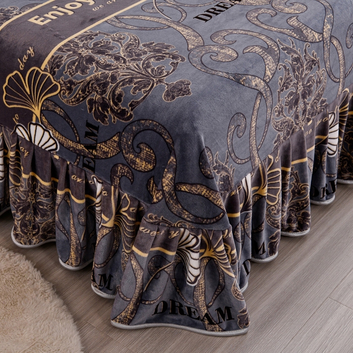 91家纺网 家纺一手货源 找家纺 2025新款230克8.5斤加厚高克重牛奶绒金貂绒法莱绒四件套冬季加绒法兰绒床裙款 盛世年华