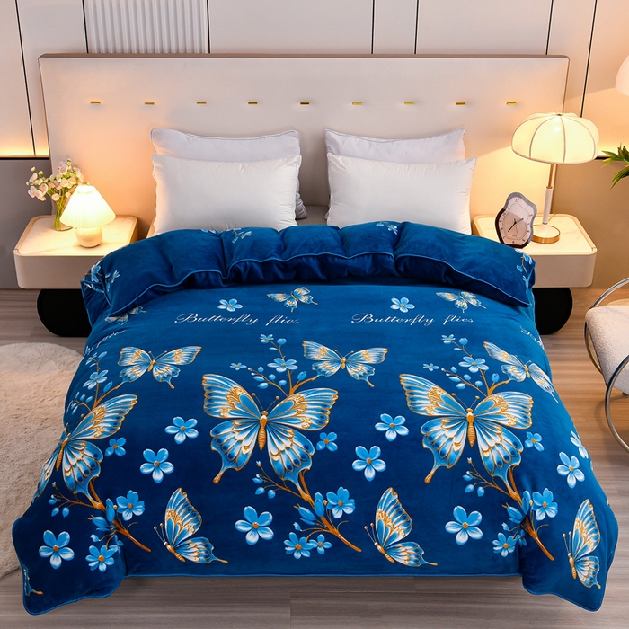 91家纺网 家纺一手货源 找家纺 2025新款230克8.5斤加厚高克重牛奶绒金貂绒法莱绒四件套冬季加绒法兰绒床裙款 梦蝶