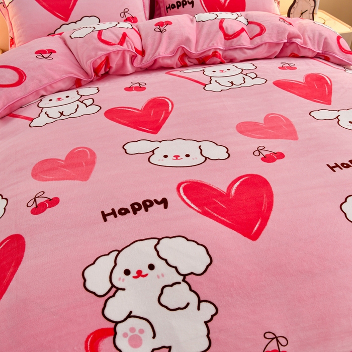 91家纺网 家纺一手货源 找家纺 2025新款230克8.5斤加厚高克重牛奶绒金貂绒法莱绒四件套冬季加绒法兰绒床裙款 萌宠乐园