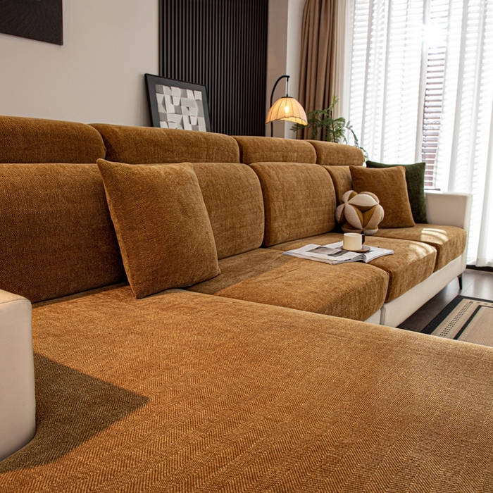 91家纺网 家纺一手货源 找家纺 沐沐家纺 2026新款亲肤舒适南笙沙发笠 咖色