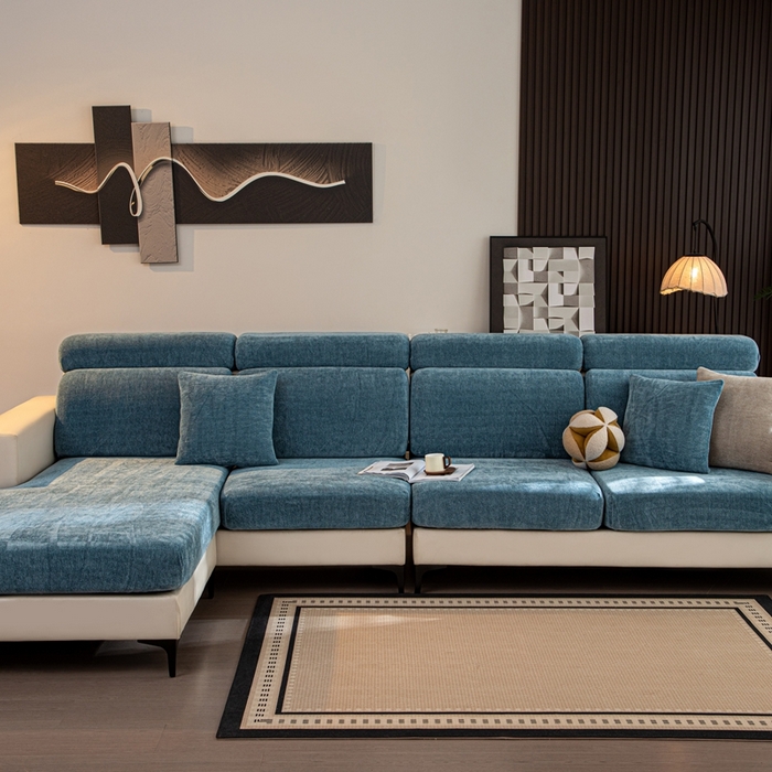 91家纺网 家纺一手货源 找家纺 沐沐家纺 2026新款亲肤舒适南笙沙发笠 蓝色