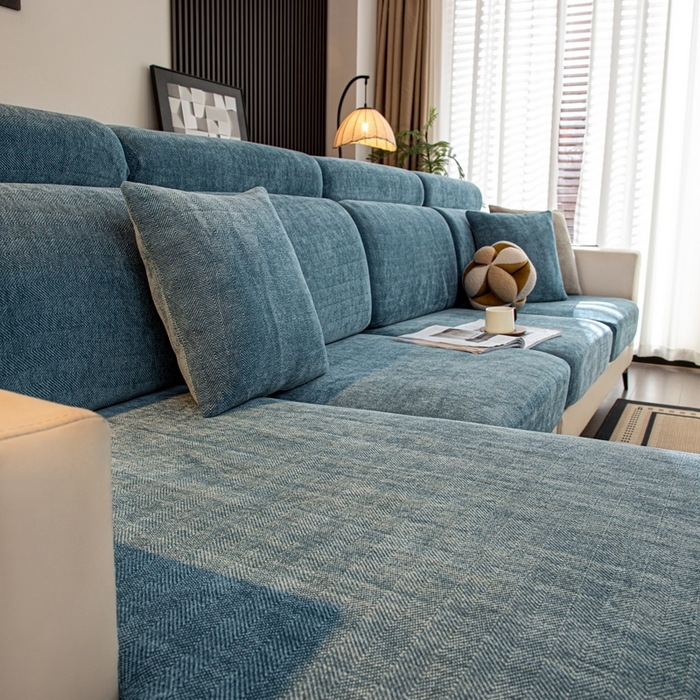 91家纺网 家纺一手货源 找家纺 沐沐家纺 2026新款亲肤舒适南笙沙发笠 蓝色