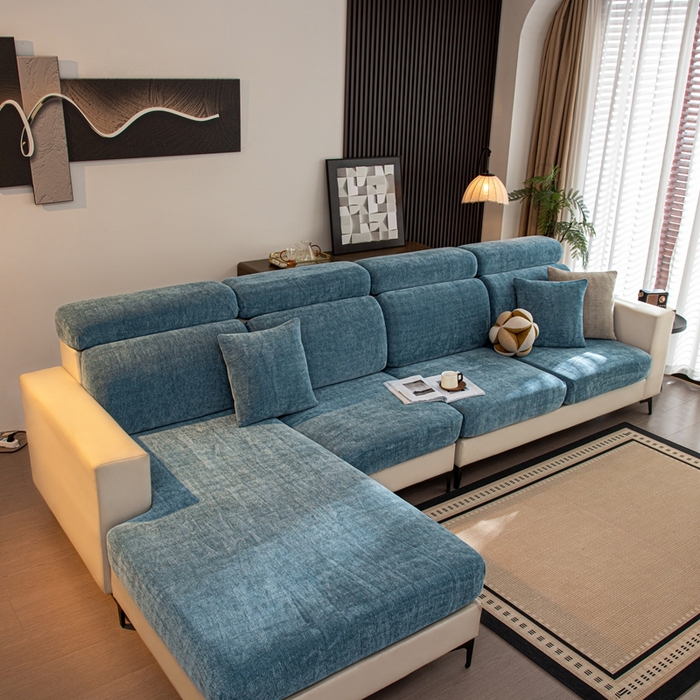 91家纺网 家纺一手货源 找家纺 沐沐家纺 2026新款亲肤舒适南笙沙发笠 蓝色