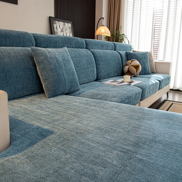 91家纺网 家纺一手货源 找家纺 沐沐家纺 2026新款亲肤舒适南笙沙发笠 蓝色