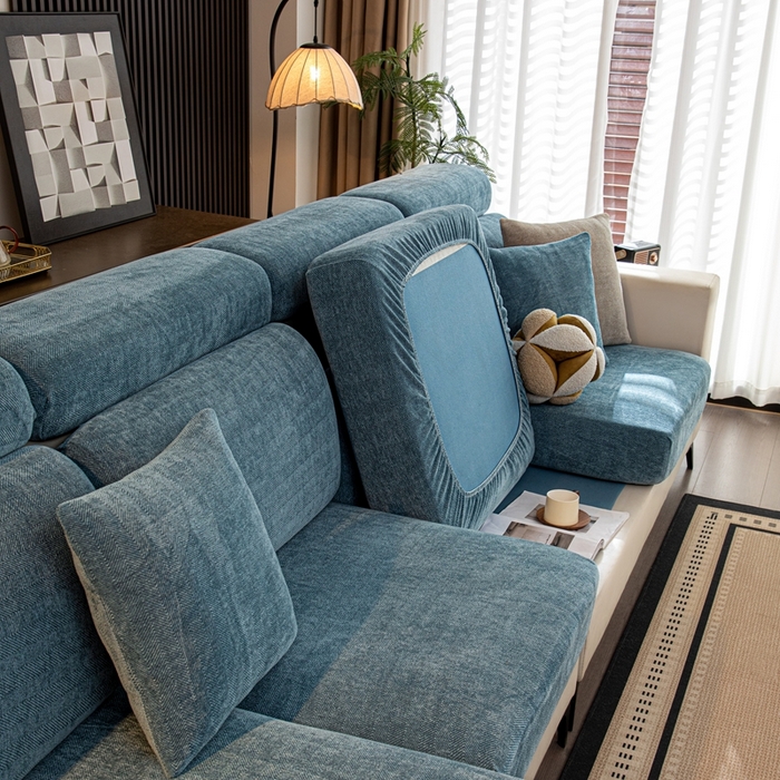 91家纺网 家纺一手货源 找家纺 沐沐家纺 2026新款亲肤舒适南笙沙发笠 蓝色