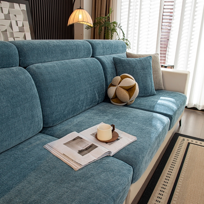 91家纺网 家纺一手货源 找家纺 沐沐家纺 2026新款亲肤舒适南笙沙发笠 蓝色