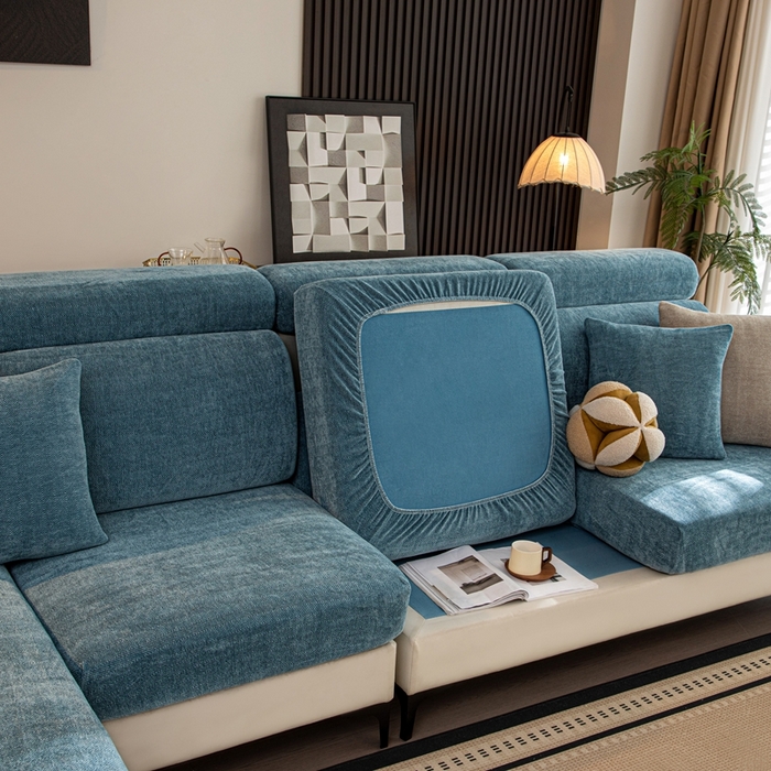 91家纺网 家纺一手货源 找家纺 沐沐家纺 2026新款亲肤舒适南笙沙发笠 蓝色