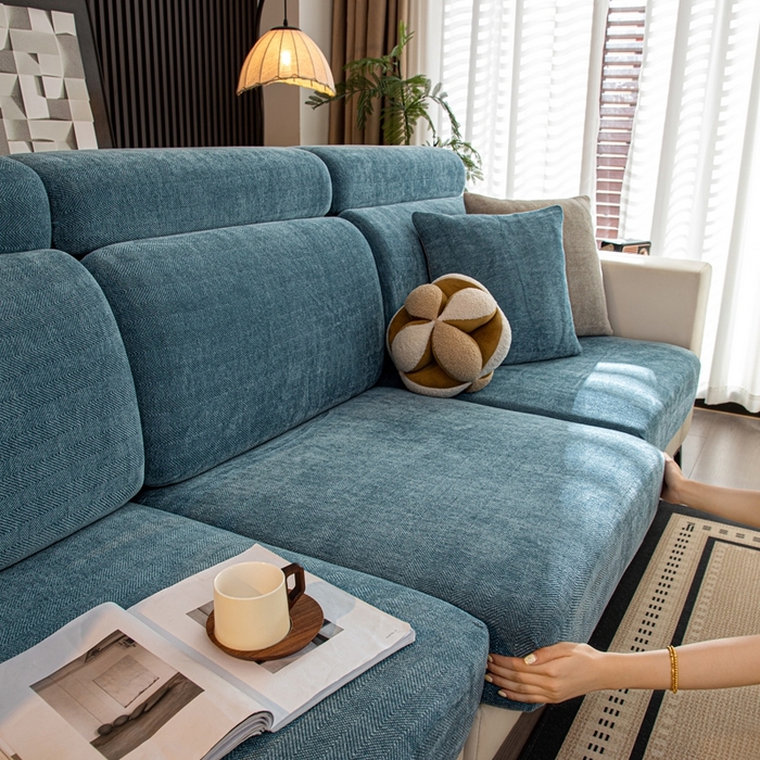 91家纺网 家纺一手货源 找家纺 沐沐家纺 2026新款亲肤舒适南笙沙发笠 蓝色