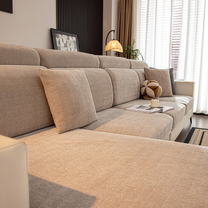 91家纺网 家纺一手货源 找家纺 沐沐家纺 2026新款亲肤舒适南笙沙发笠 米色