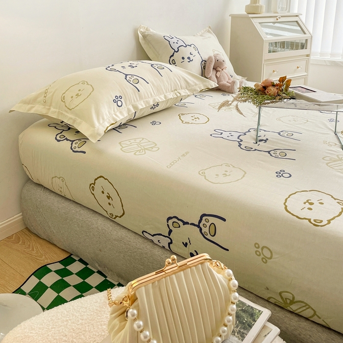 91家纺网 家纺一手货源 找家纺 金盛纺 2025新款13372全棉印花单品床笠 哇塞小熊