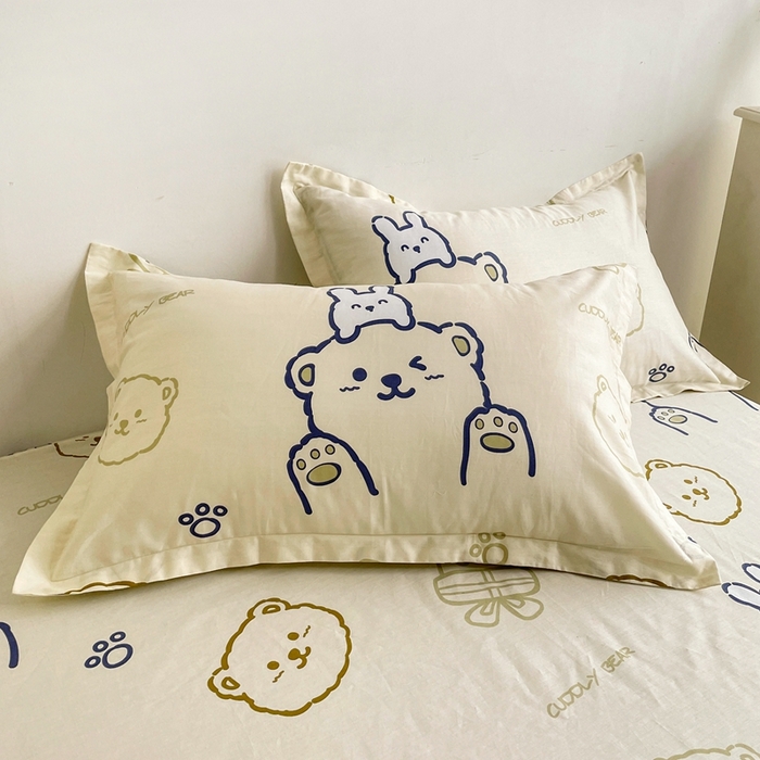 91家纺网 家纺一手货源 找家纺 金盛纺 2025新款13372全棉印花单品床笠 哇塞小熊