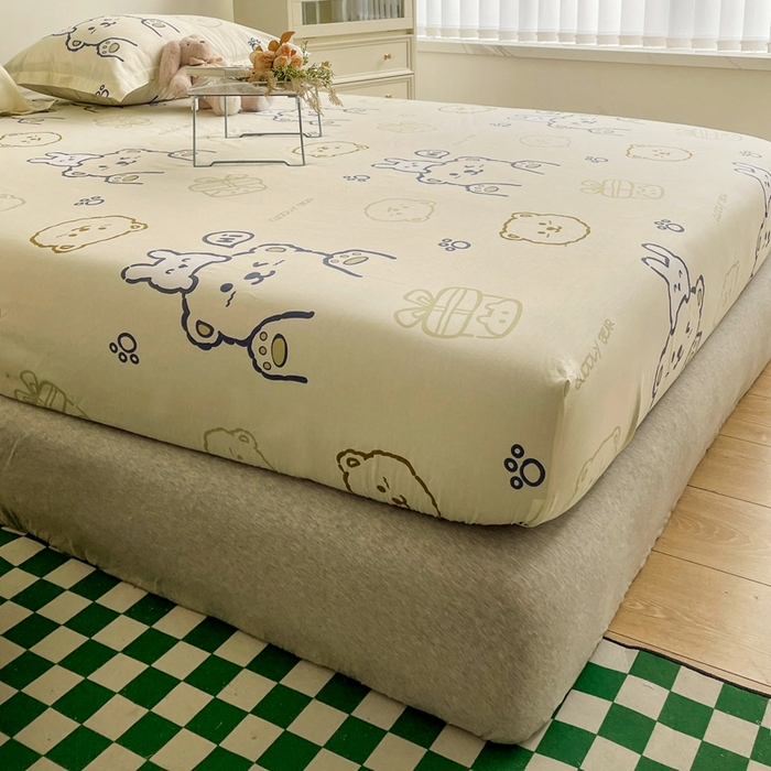 91家纺网 家纺一手货源 找家纺 金盛纺 2025新款13372全棉印花单品床笠 哇塞小熊