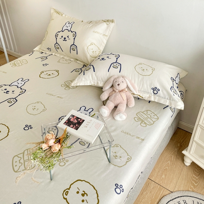 91家纺网 家纺一手货源 找家纺 金盛纺 2025新款13372全棉印花单品床笠 哇塞小熊