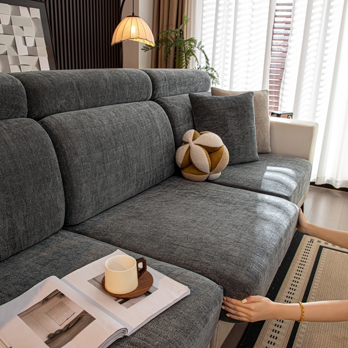 91家纺网 家纺一手货源 找家纺 沐沐家纺 2026新款亲肤舒适南笙沙发笠 深灰
