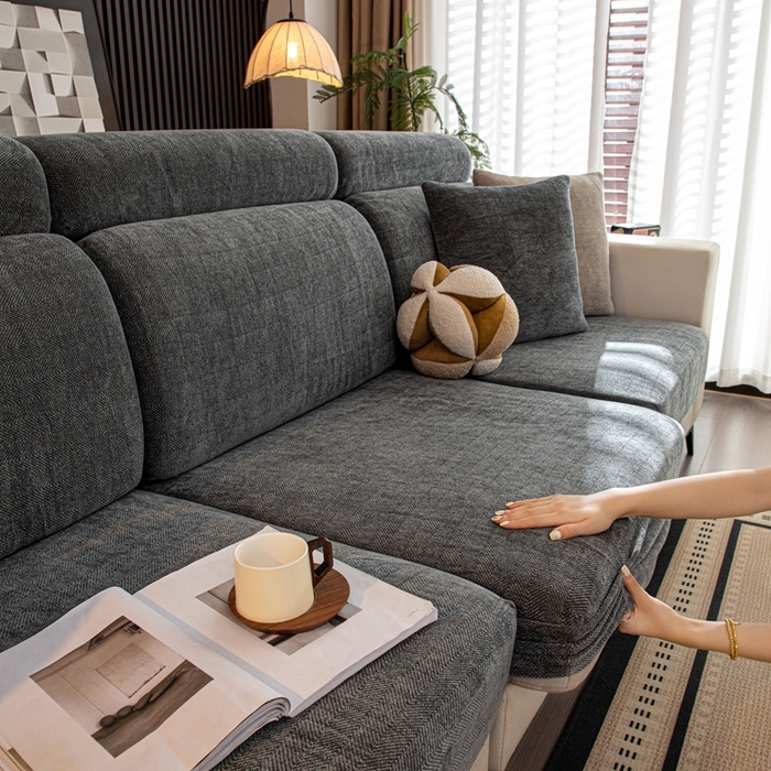91家纺网 家纺一手货源 找家纺 沐沐家纺 2026新款亲肤舒适南笙沙发笠 深灰