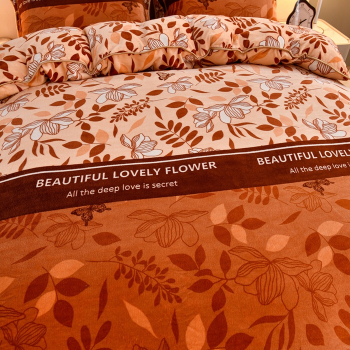 91家纺网 家纺一手货源 找家纺 2025新款230克8.5斤加厚高克重牛奶绒金貂绒法莱绒四件套冬季加绒法兰绒床裙款 枝繁叶茂