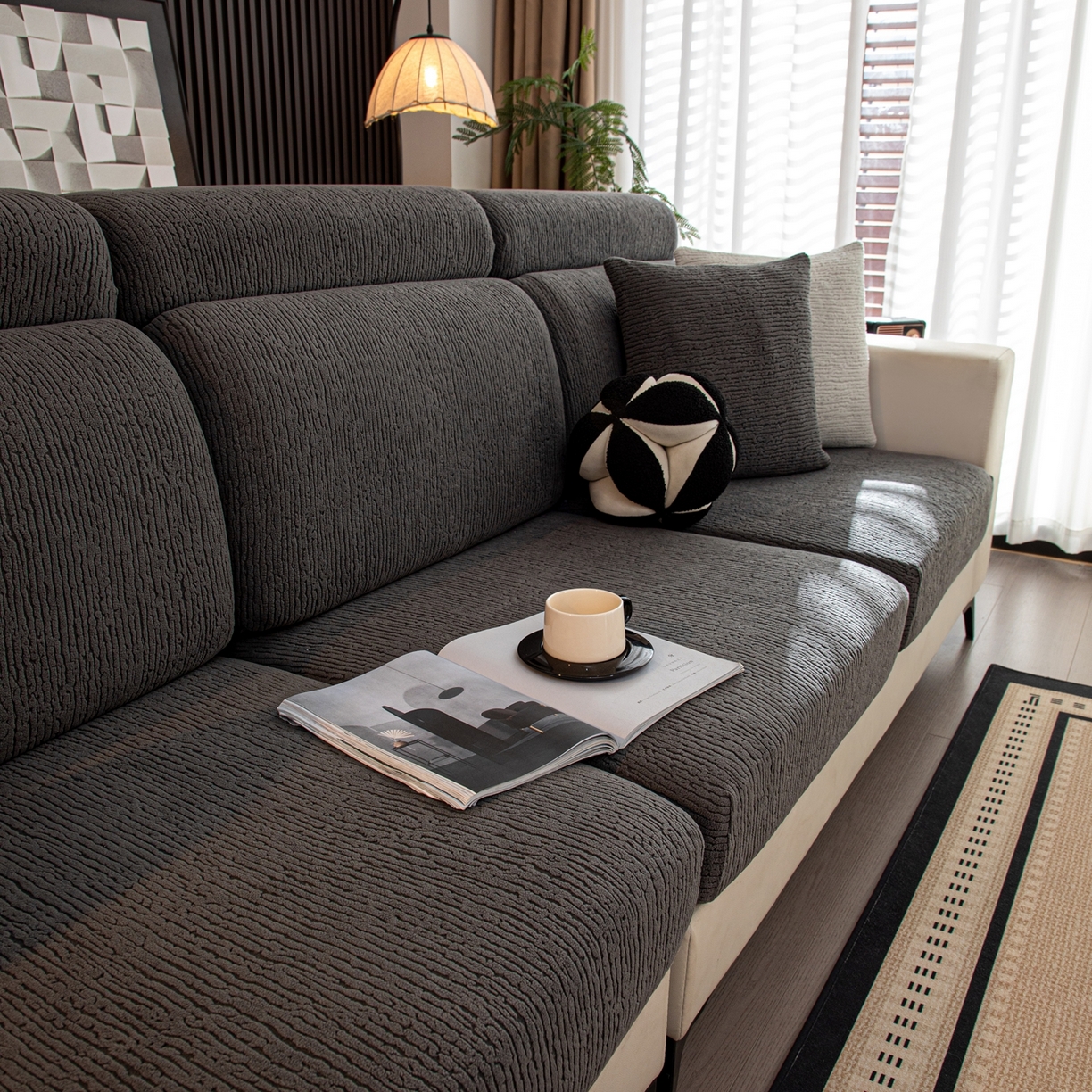 91家纺网 家纺一手货源 找家纺 沐沐家纺 2026新款酥阳沙发笠 深灰