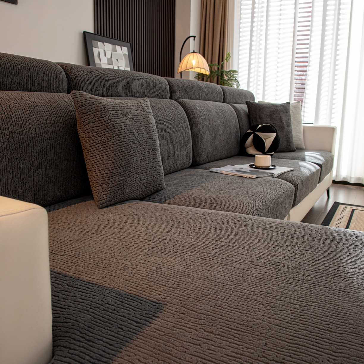 91家纺网 家纺一手货源 找家纺 沐沐家纺 2026新款酥阳沙发笠 深灰