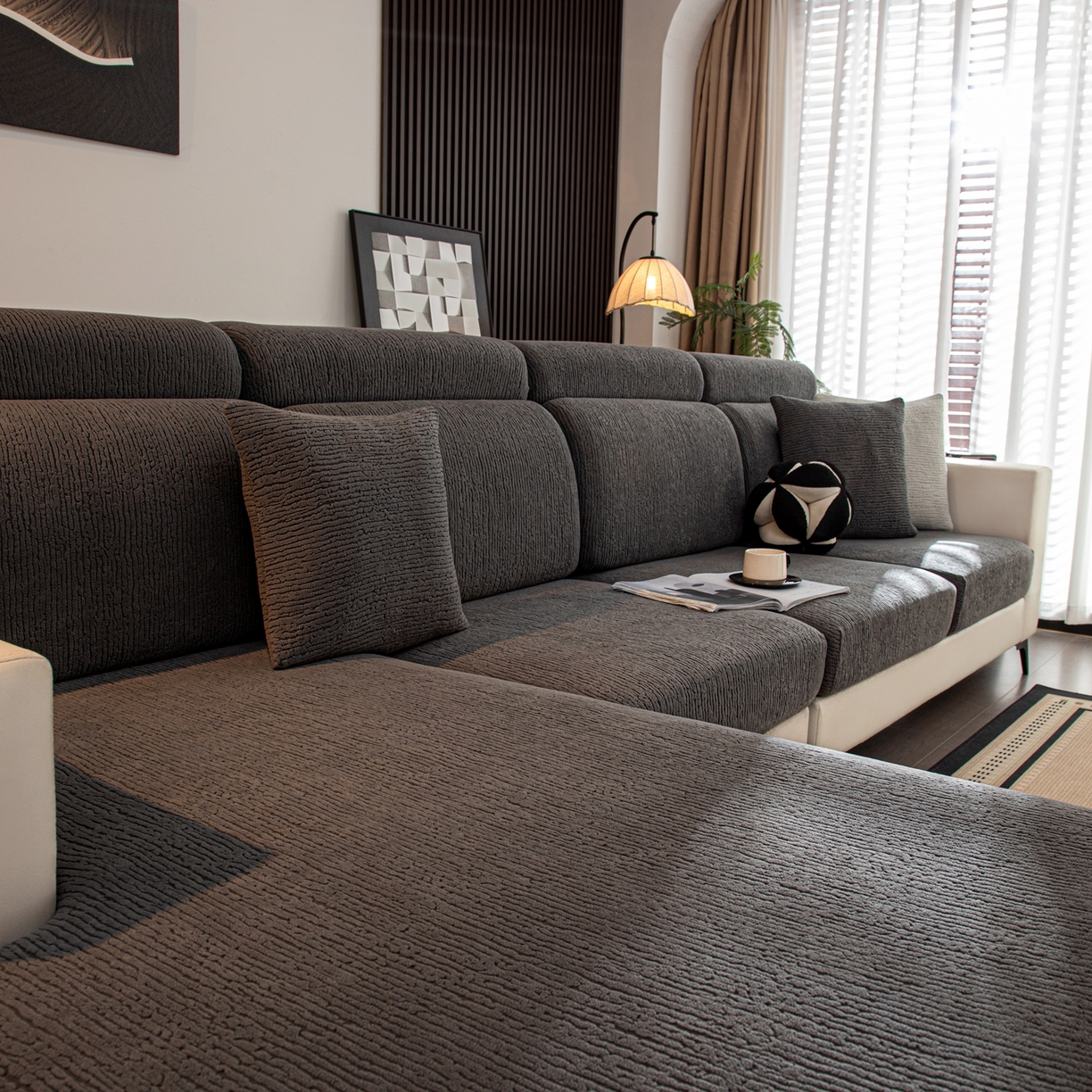 91家纺网 家纺一手货源 找家纺 沐沐家纺 2026新款酥阳沙发笠 深灰