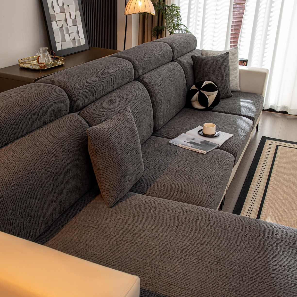 91家纺网 家纺一手货源 找家纺 沐沐家纺 2026新款酥阳沙发笠 深灰