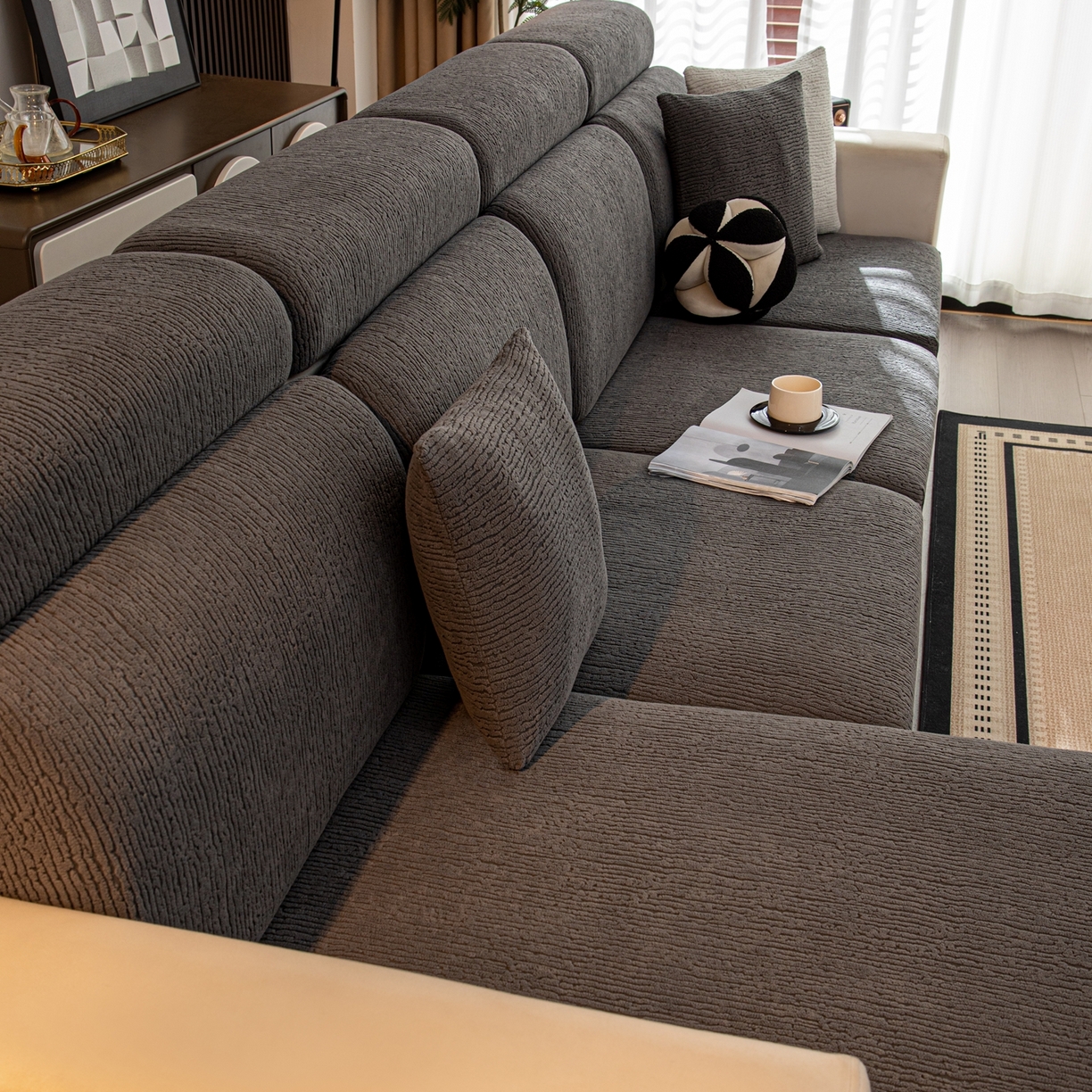 91家纺网 家纺一手货源 找家纺 沐沐家纺 2026新款酥阳沙发笠 深灰