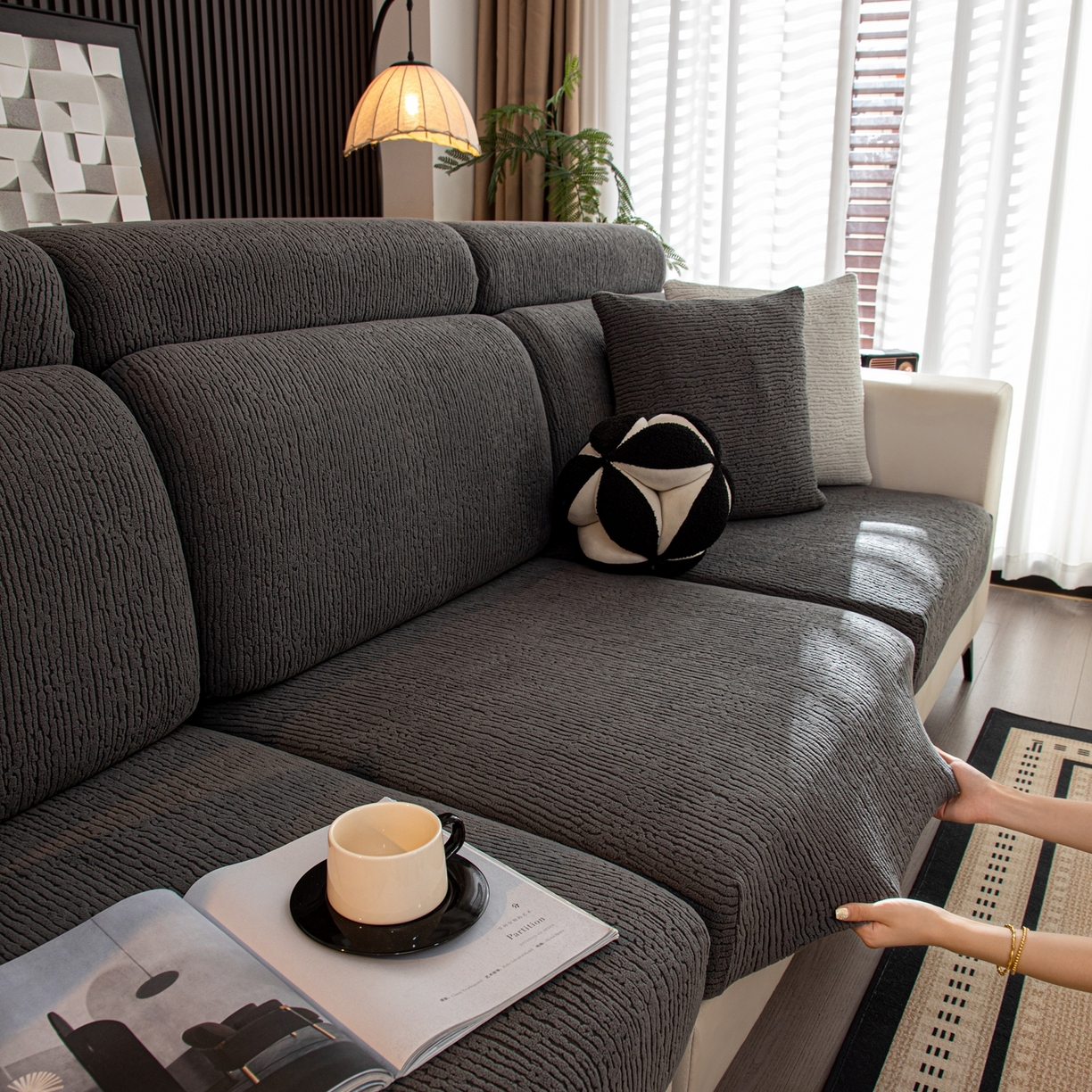 91家纺网 家纺一手货源 找家纺 沐沐家纺 2026新款酥阳沙发笠 深灰