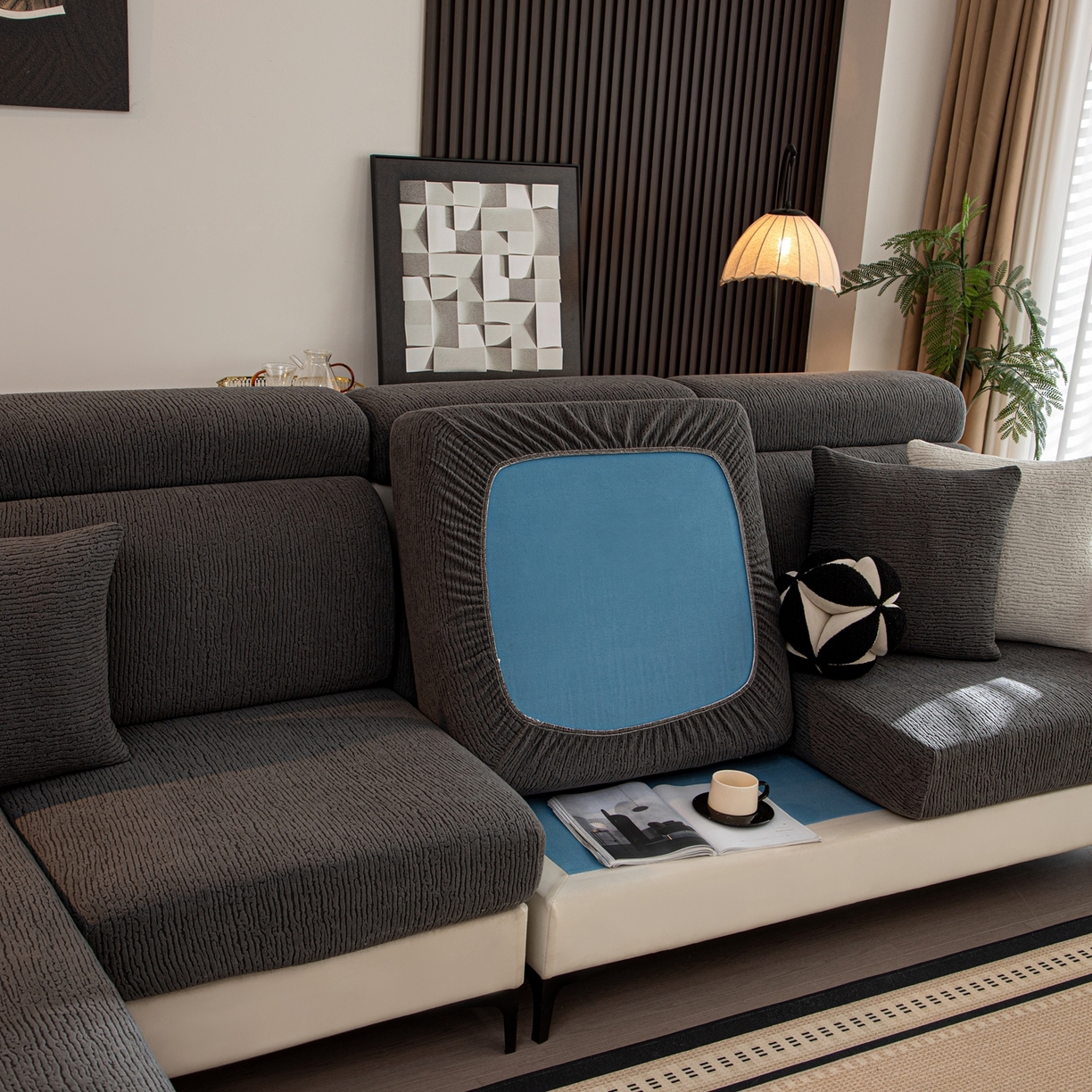 91家纺网 家纺一手货源 找家纺 沐沐家纺 2026新款酥阳沙发笠 深灰