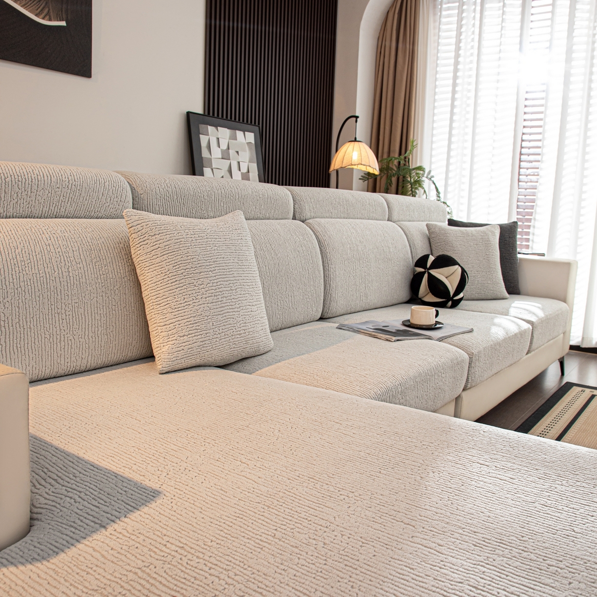 91家纺网 家纺一手货源 找家纺 沐沐家纺 2026新款酥阳沙发笠 浅灰