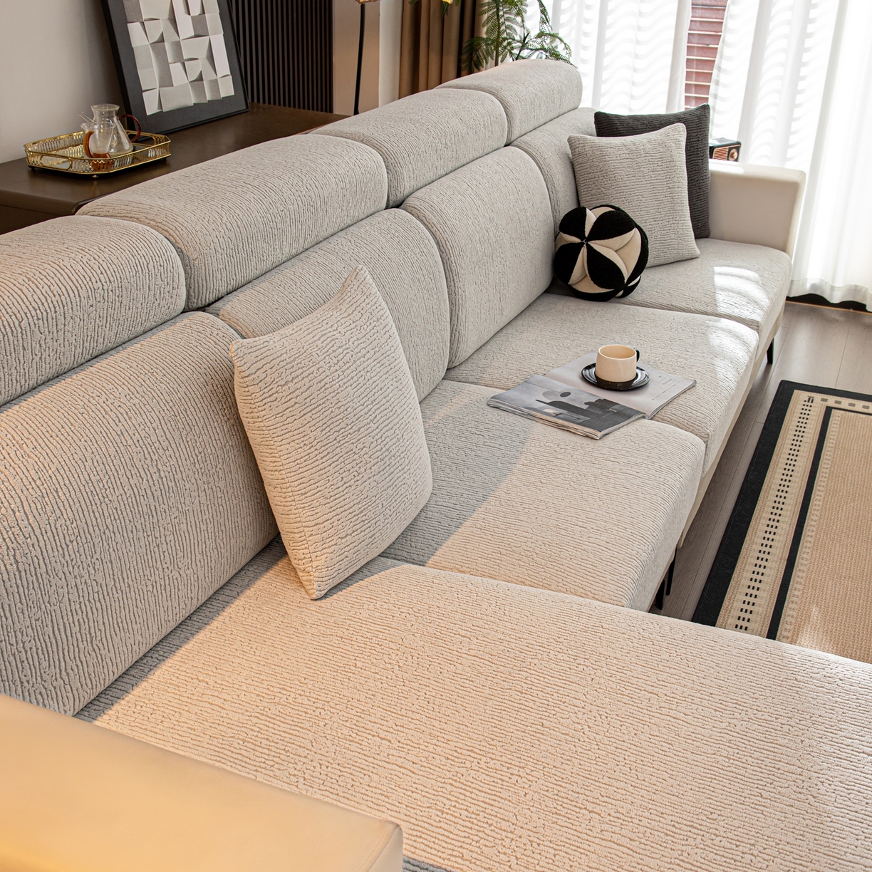 91家纺网 家纺一手货源 找家纺 沐沐家纺 2026新款酥阳沙发笠 浅灰