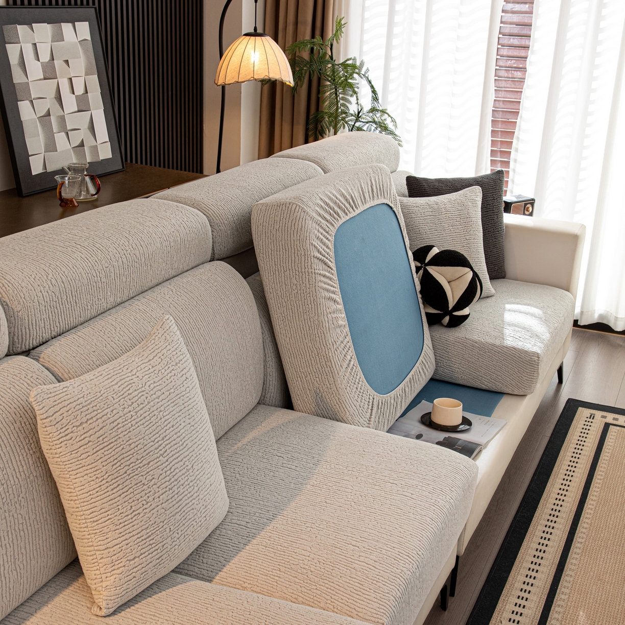 91家纺网 家纺一手货源 找家纺 沐沐家纺 2026新款酥阳沙发笠 浅灰