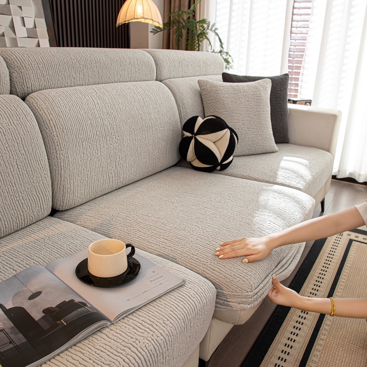 91家纺网 家纺一手货源 找家纺 沐沐家纺 2026新款酥阳沙发笠 浅灰
