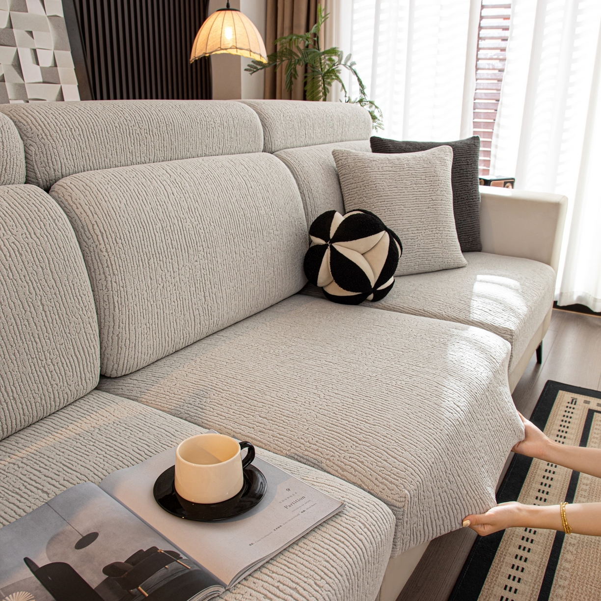 91家纺网 家纺一手货源 找家纺 沐沐家纺 2026新款酥阳沙发笠 浅灰