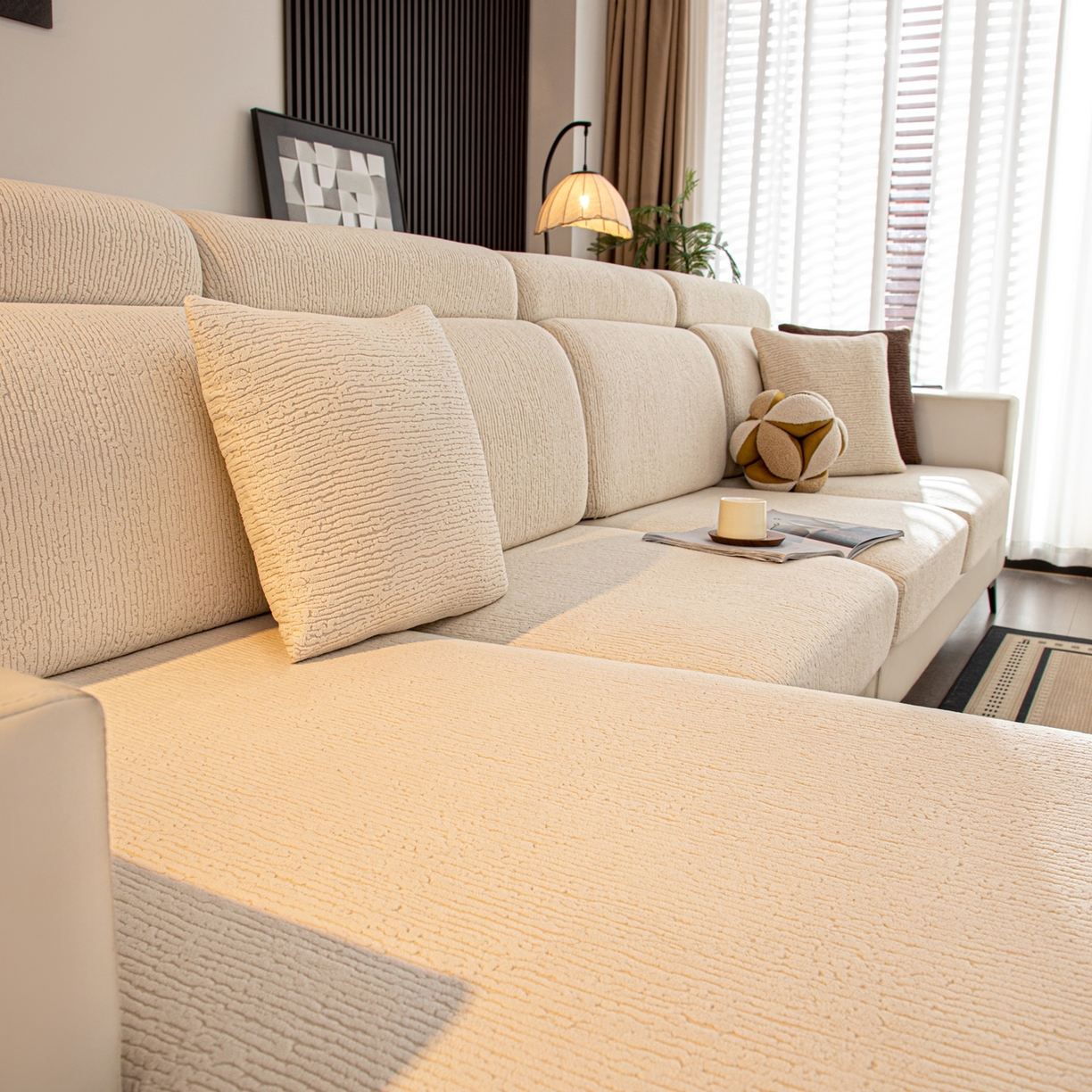 91家纺网 家纺一手货源 找家纺 沐沐家纺 2026新款酥阳沙发笠 米白