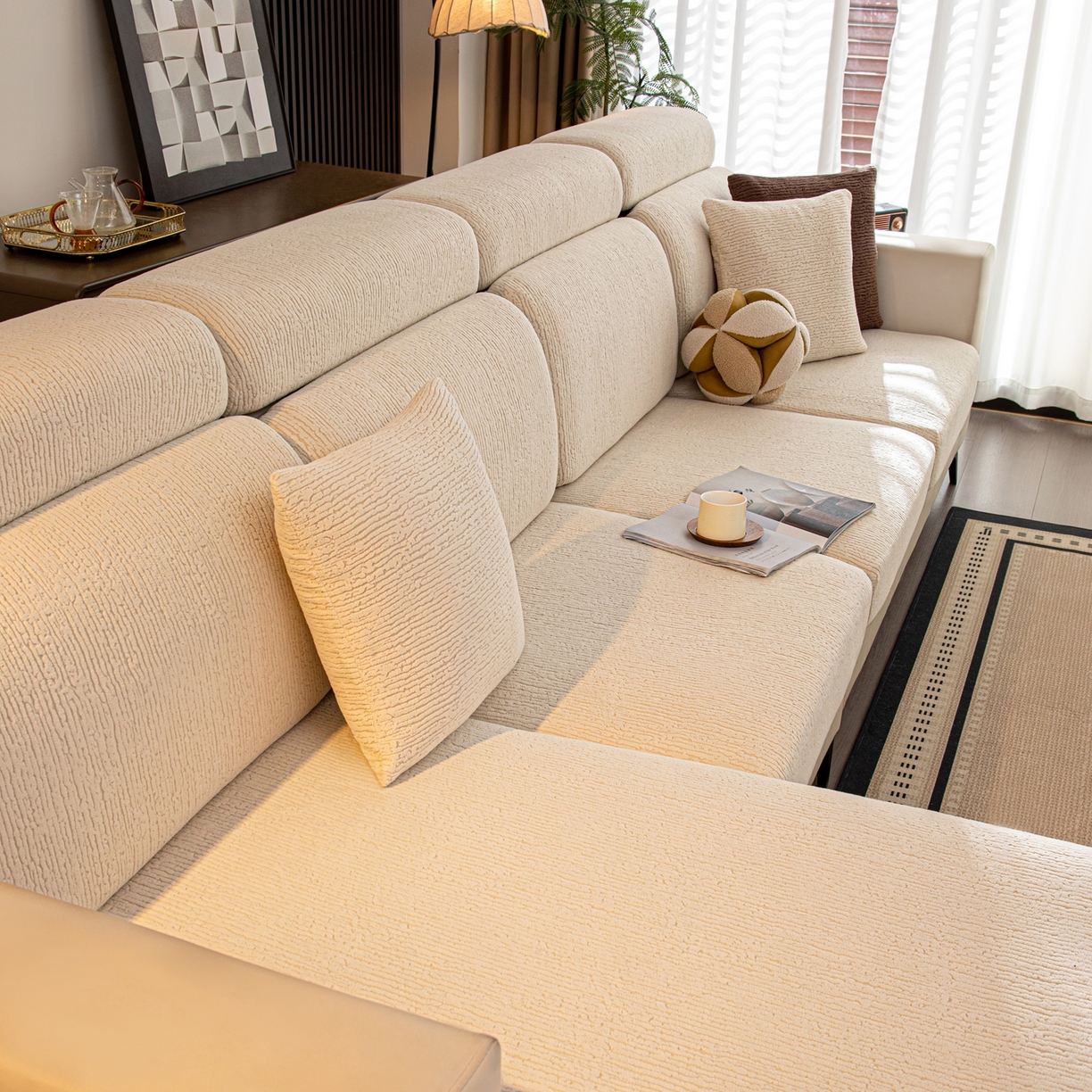 91家纺网 家纺一手货源 找家纺 沐沐家纺 2026新款酥阳沙发笠 米白