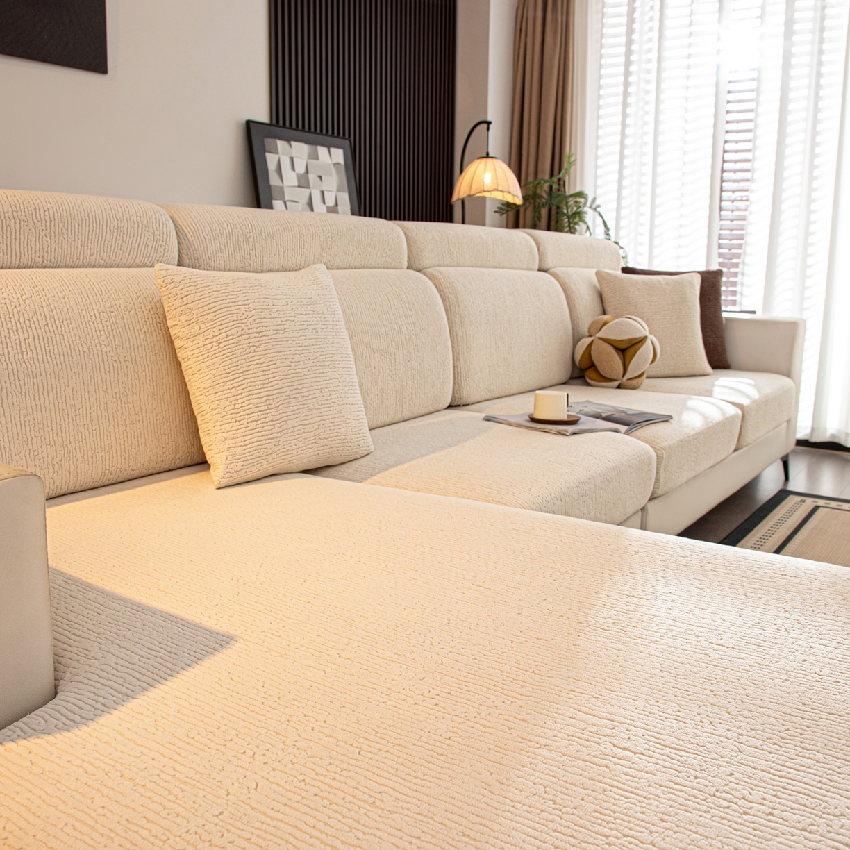 91家纺网 家纺一手货源 找家纺 沐沐家纺 2026新款酥阳沙发笠 米白