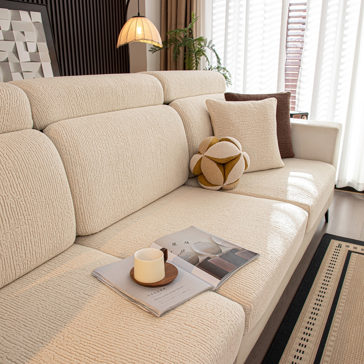 91家纺网 家纺一手货源 找家纺 沐沐家纺 2026新款酥阳沙发笠 米白