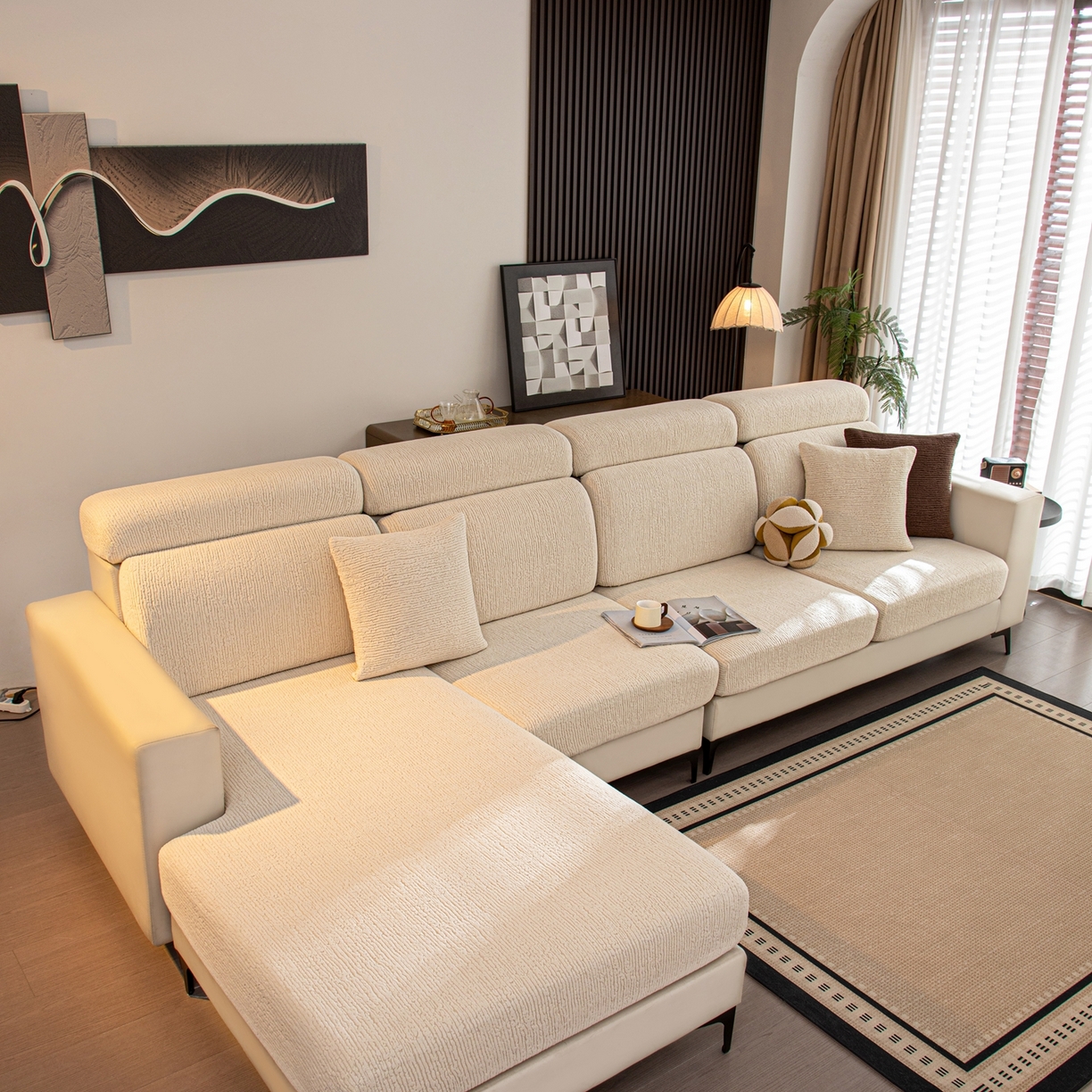 91家纺网 家纺一手货源 找家纺 沐沐家纺 2026新款酥阳沙发笠 米白