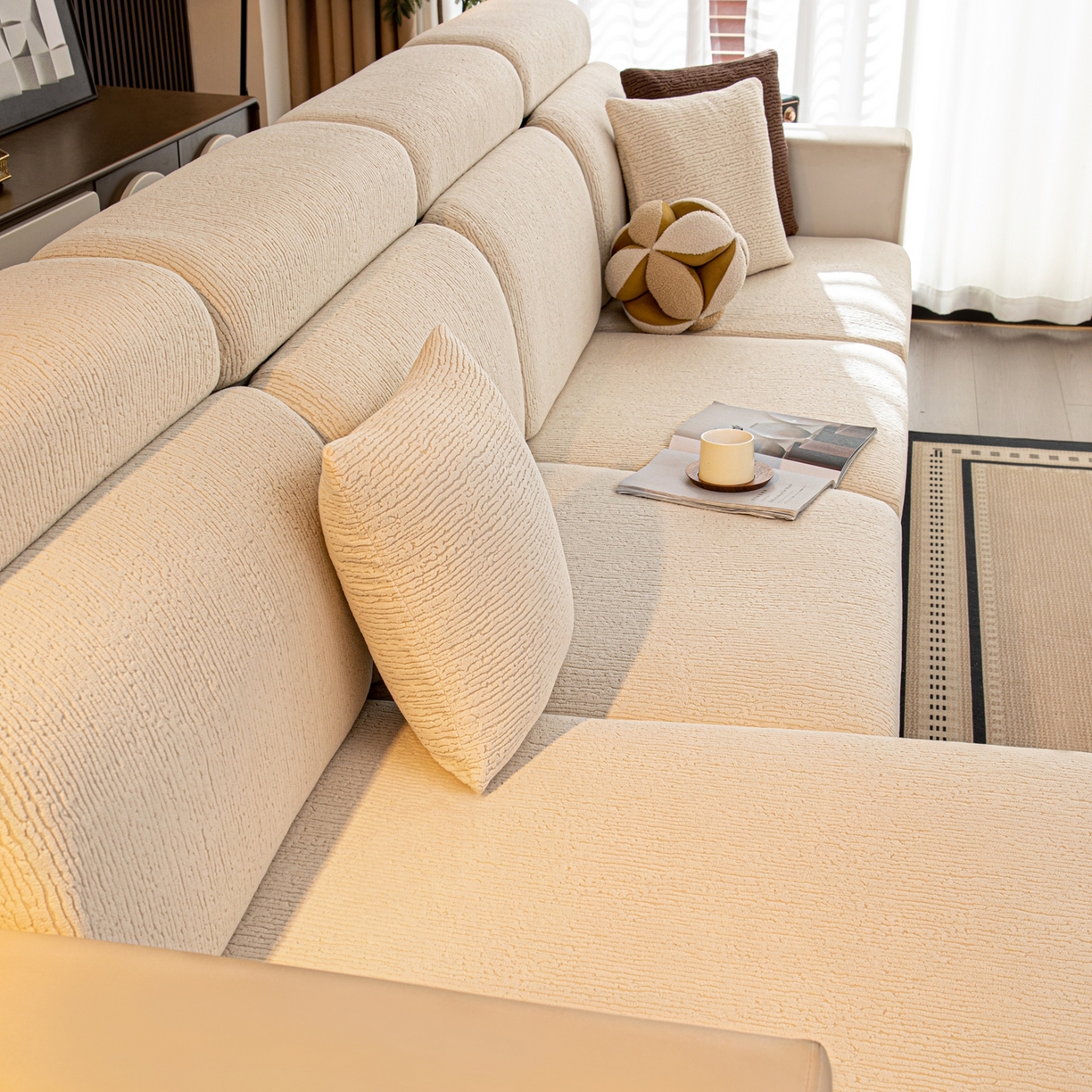 91家纺网 家纺一手货源 找家纺 沐沐家纺 2026新款酥阳沙发笠 米白