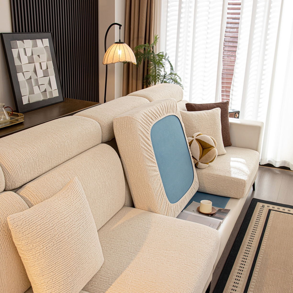 91家纺网 家纺一手货源 找家纺 沐沐家纺 2026新款酥阳沙发笠 米白