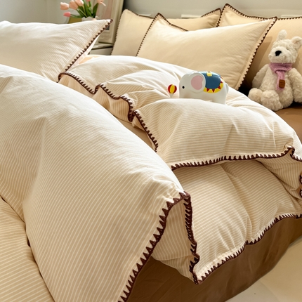 91家纺网 家纺一手货源 找家纺 禧澜庭 2025新款秋冬全棉纯棉磨毛贝壳边三角针三四件套 南川-咖