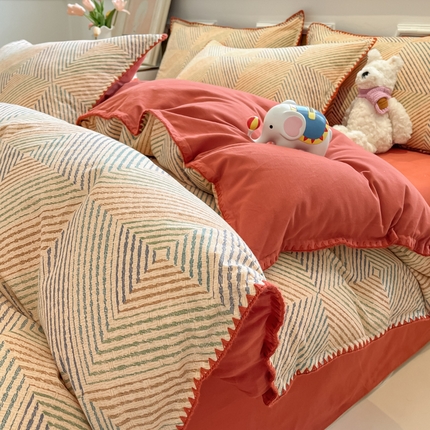 91家纺网 家纺一手货源 找家纺 禧澜庭 2025新款秋冬全棉纯棉磨毛贝壳边三角针三四件套 云舒