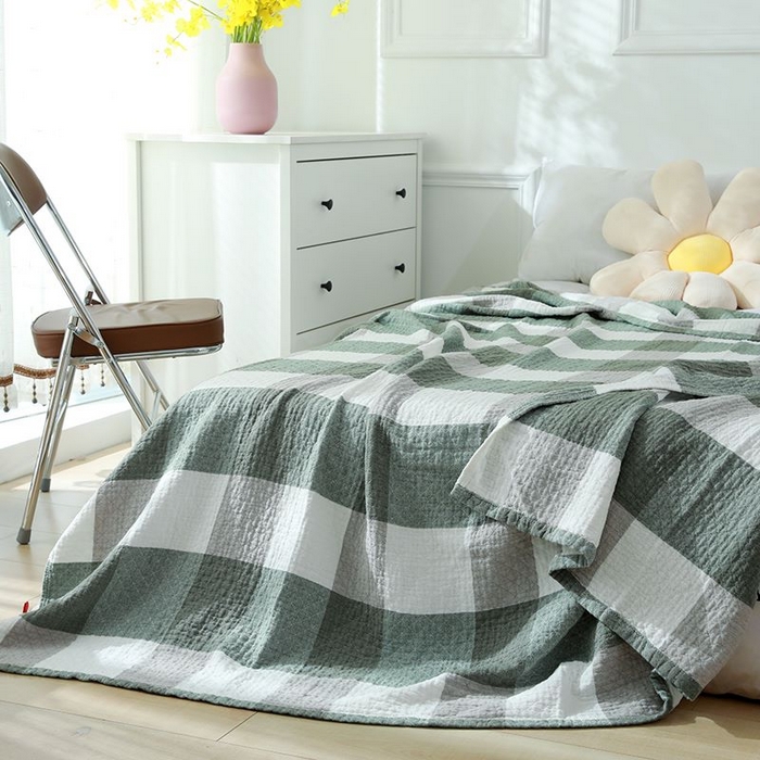 91家纺网 家纺一手货源 找家纺 红淳家纺 2025新款全棉轻奢编织沙发毯空调盖毯薄被 绿大格