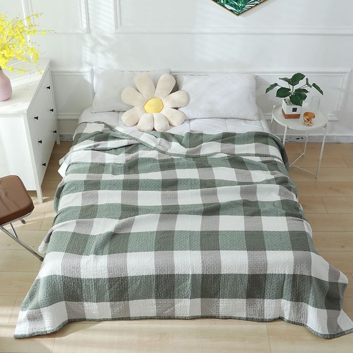 91家纺网 家纺一手货源 找家纺 红淳家纺 2025新款全棉轻奢编织沙发毯空调盖毯薄被 绿大格