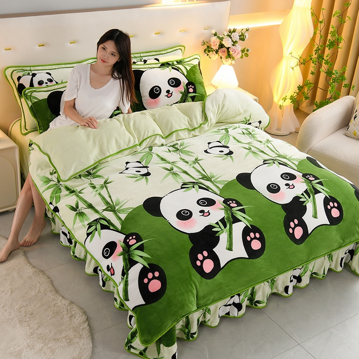 91家纺网 家纺一手货源 找家纺 （总）静缘分 2025新款230克特厚8.5斤牛奶绒金貂绒床裙款保暖四件套