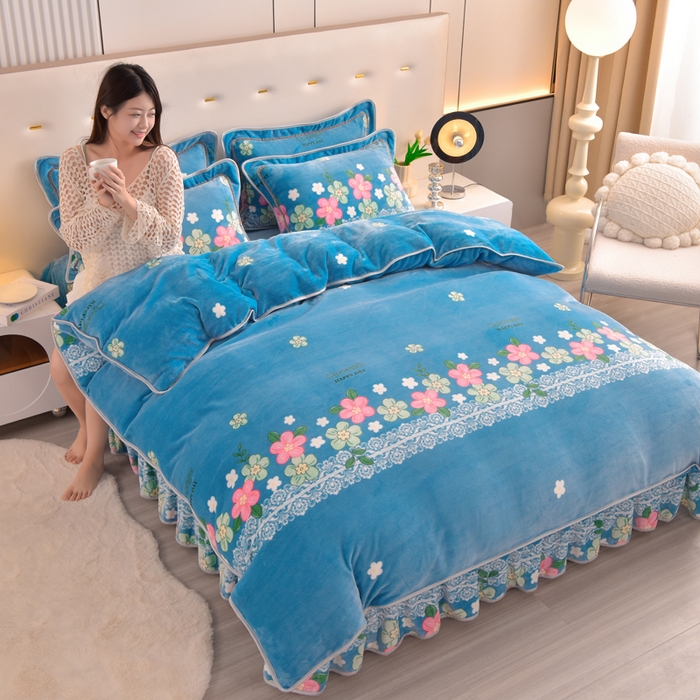 91家纺网 家纺一手货源 找家纺 （总）静缘分 2025新款230克特厚8.5斤牛奶绒金貂绒床裙款保暖四件套