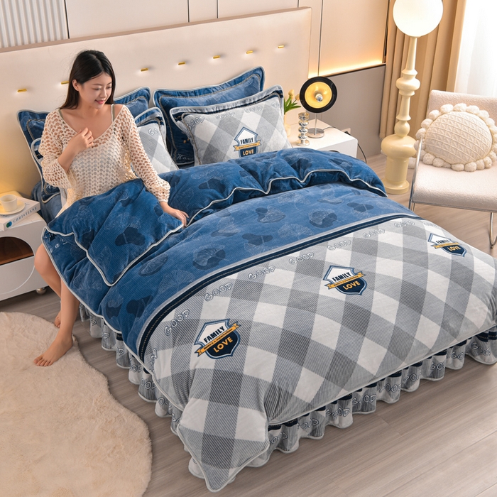 91家纺网 家纺一手货源 找家纺 （总）静缘分 2025新款230克特厚8.5斤牛奶绒金貂绒床裙款保暖四件套