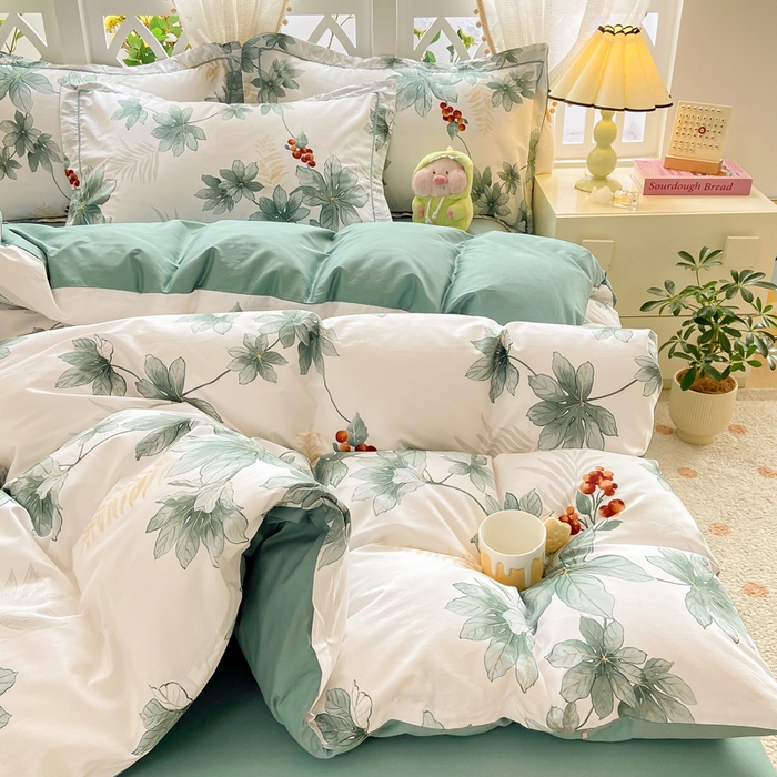 91家纺网 家纺一手货源 找家纺 红淳家纺 2025新款13376全棉活性印花四件套 清风花影