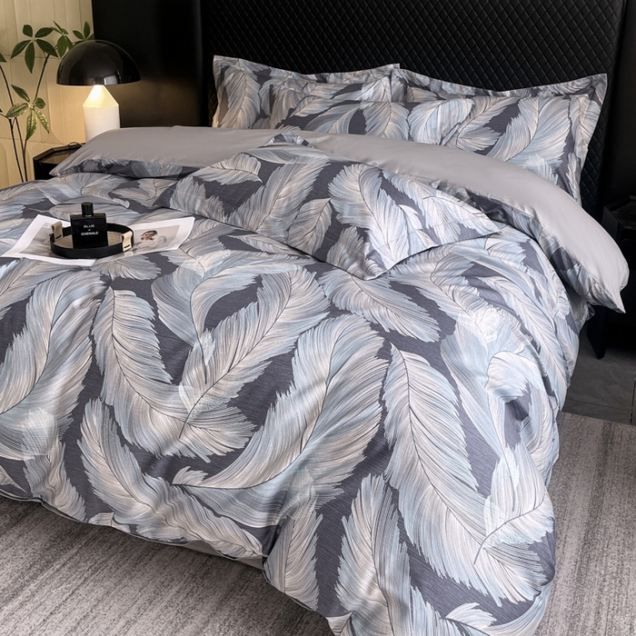 91家纺网 家纺一手货源 找家纺 红淳家纺 2025新款13376全棉活性印花四件套 羽蓝