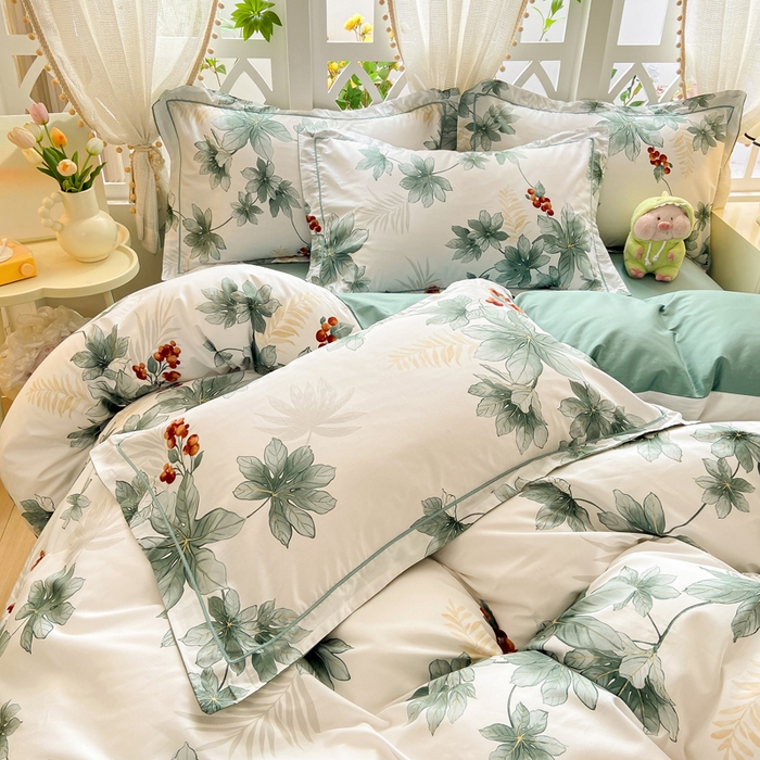 91家纺网 家纺一手货源 找家纺 红淳家纺 2025新款13376全棉活性印花四件套 清风花影